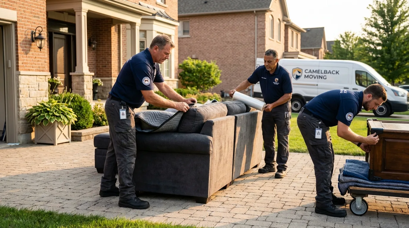 Large estate moving crew wrapping furniture in Little Falls, NJ