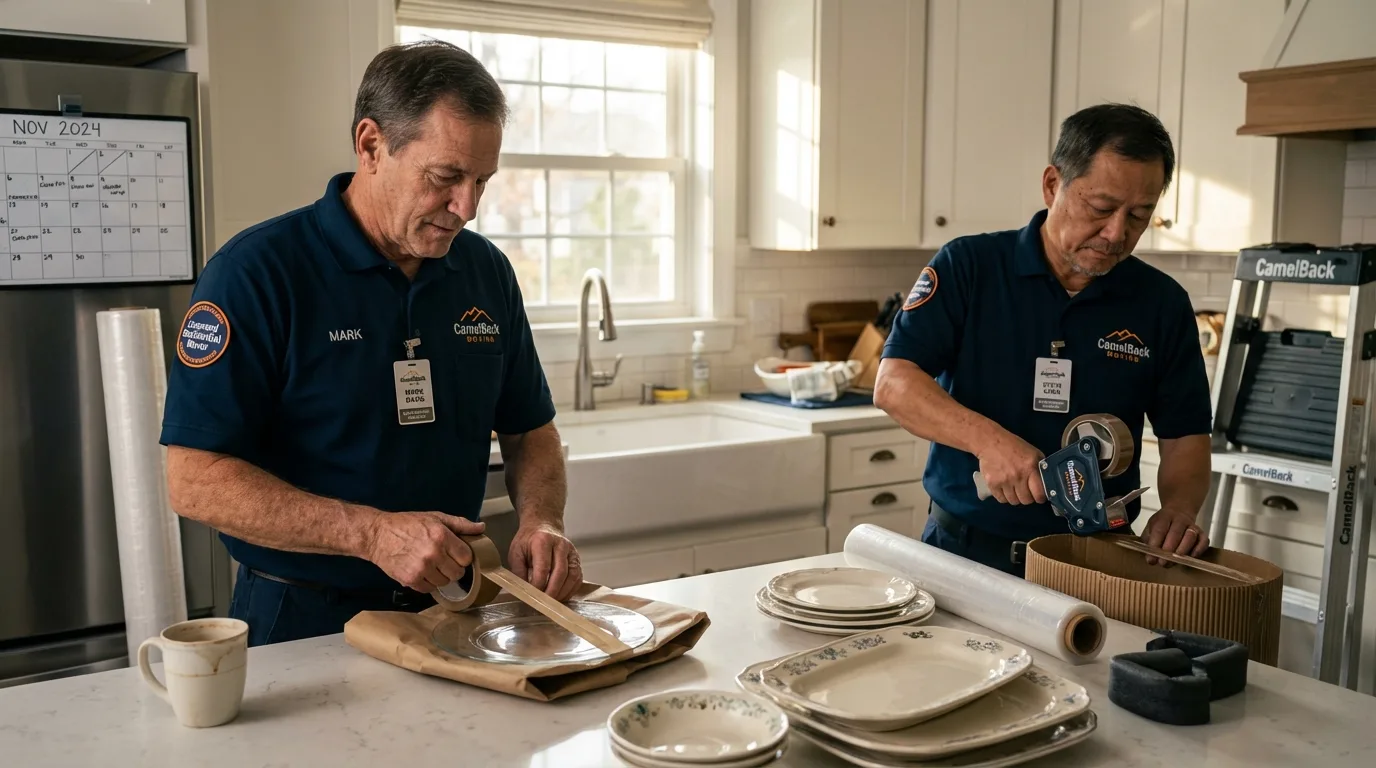 Professional crew packing kitchen dishware in Little Falls, NJ