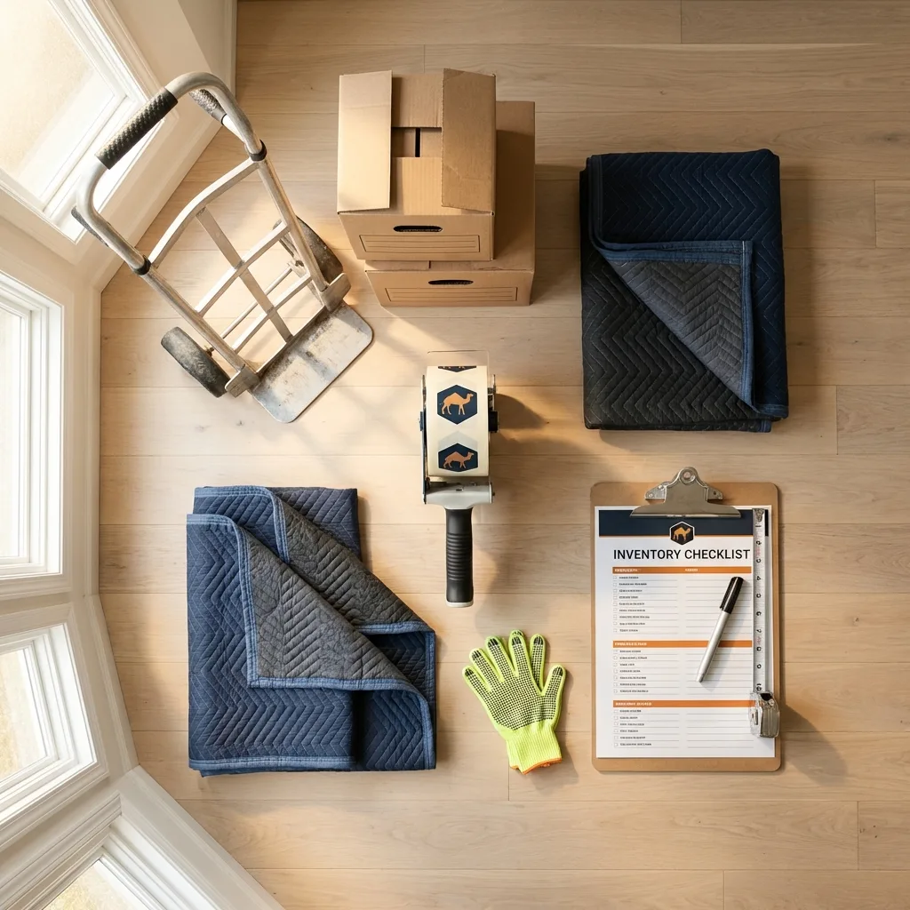 Professional moving supplies and packing materials layout for Little Falls residential relocations